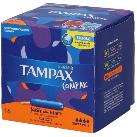 Tampax Compak Super Plus Assorbente Interno protezione fino a 8 ore 16 pezzi Tampax Compak Super Plus Assorbente Interno protezione fino a 8 ore 16 pezzi