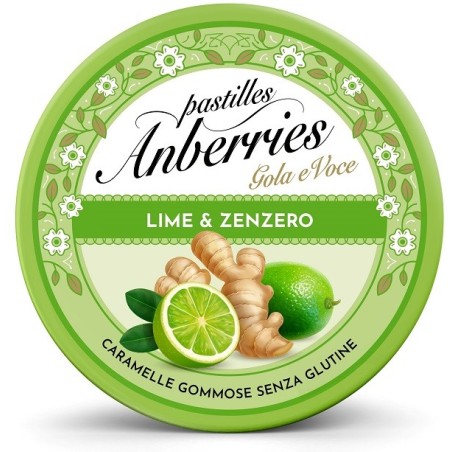 Anberries Lime & Zenzero pastiglie gommose freschezza e benessere per la gola 50 g Anberries Lime & Zenzero pastiglie gommose freschezza e benessere per la gola 50 g