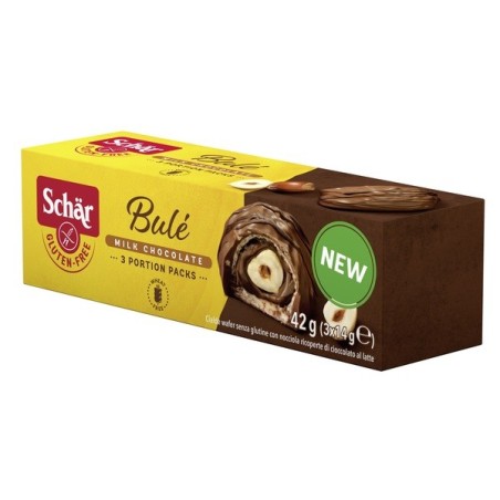 Schar Bulè Cialde Wafer senza glutine con nocciola ricoperte di cioccolato al latte 3 porzioni Schar Bulè Cialde Wafer senza glutine con nocciola ricoperte di cioccolato al latte 3 porzioni