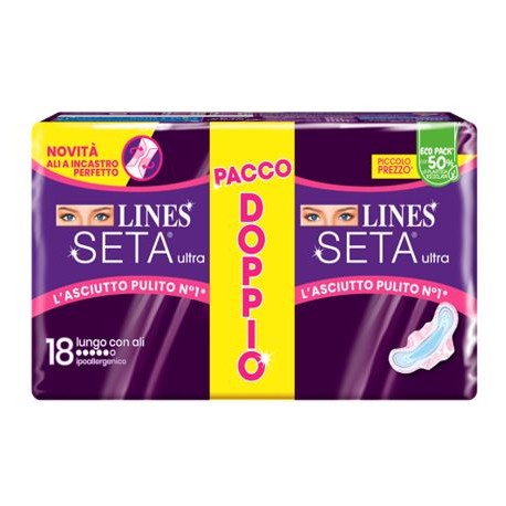 Lines Seta Ultra doppio pacco assorbenti lunghi con ali 18 pezzi