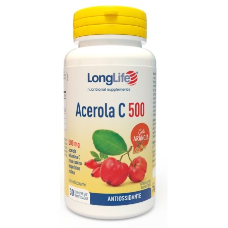 LongLife Acerola C 500 Integratore Antiossidante Gusto Arancia 30 compresse LongLife Acerola C 500 Integratore Antiossidante Gusto Arancia 30 compresse