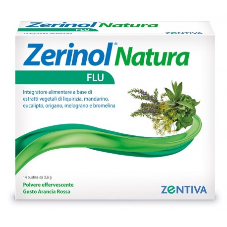 Zerinol Natura Flu integratore per difese immunitarie 14 bustine polvere effervescente gusto arancia