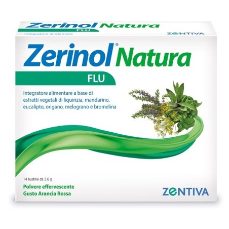 Zerinol Natura Flu integratore per difese immunitarie 14 bustine polvere effervescente gusto arancia Zerinol Natura Flu integratore per difese immunitarie 14 bustine polvere effervescente gusto arancia