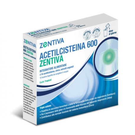 Zentiva Acetilcisteina 600 integratore fluidificante per vie respiratorie 10 bustine gusto tropical