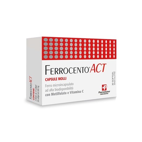 Ferrocento Act integratore a base di ferro microincapsulato ad alta biodisponibilità 30 capsule molli