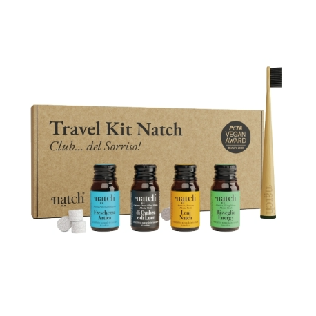 Natch Travel Kit - 4 Mini dentifrici naturali in tavolette + spazzolino