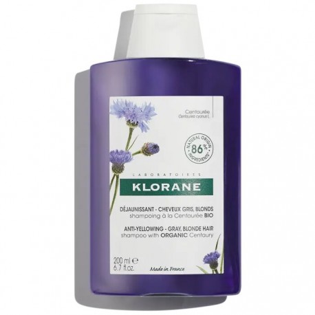 Klorane Shampoo alla Centaurea contro l'ingiallimento dei capelli biondi bianchi grigi 200 ml