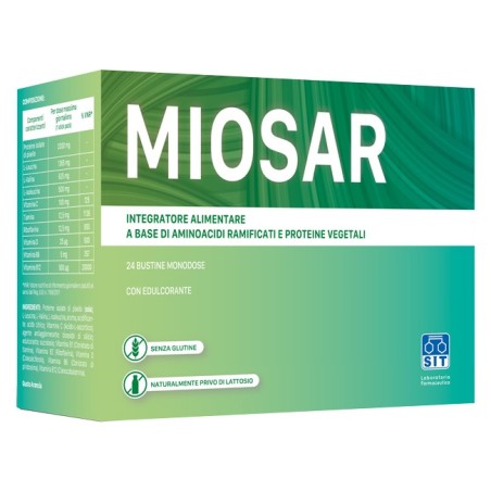 Miosar integratore a base di aminoacidi ramificati e proteine vegetali 24 bustine Miosar integratore a base di aminoacidi ramificati e proteine vegetali 24 bustine