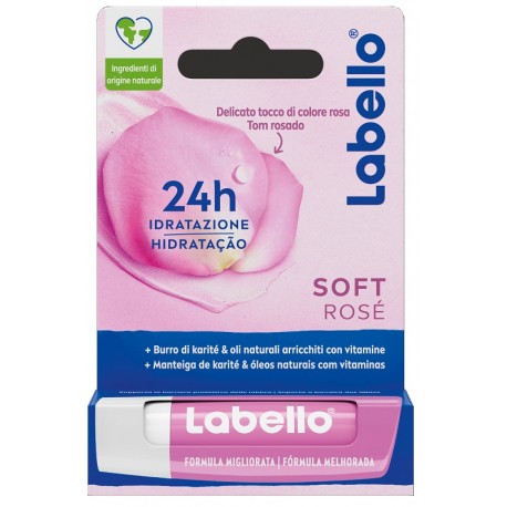 Labello Soft Rose balsamo labbra delicato idratante colore rosa 5,5 ml
