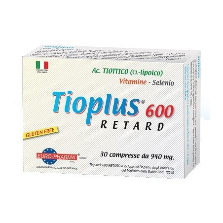 Euro-pharma Tioplus 600 Retard integratore per neuropatie meccaniche e diabetiche 30 compresse Euro-pharma Tioplus 600 Retard integratore per neuropatie meccaniche e diabetiche 30 compresse