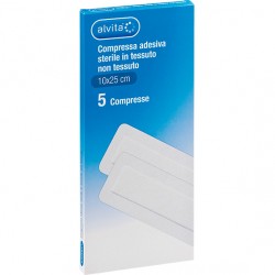 Alvita Garza Compressa Adesiva Sterile in TNT estensibile bianco 10x25cm 5 pezzi
