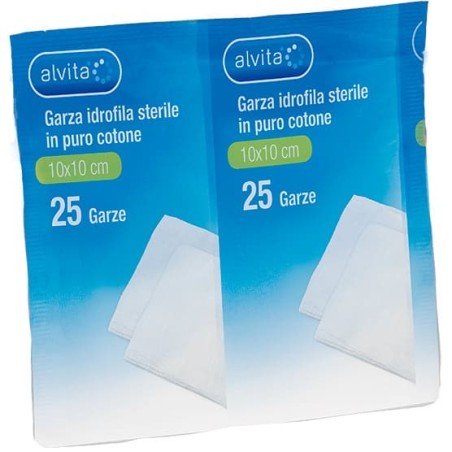 Alvita Garza Idrofila Sterile per medicazioni 10x10cm 25 pezzi Alvita Garza Idrofila Sterile per medicazioni 10x10cm 25 pezzi