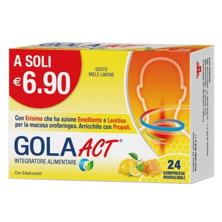 Gola Act integratore emolliente per gola e vie respiratorie 24 compresse orosolubili miele e limone Gola Act integratore emolliente per gola e vie respiratorie 24 compresse orosolubili miele e limone