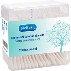Alvita Bastoncini cotonati di carta biodegradabili per igiene dell'orecchio esterno 200 pezzi