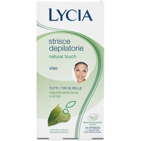 Lycia Natural 20 strisce depilatorie per il viso + 4 salviettine Lycia Natural 20 strisce depilatorie per il viso + 4 salviettine