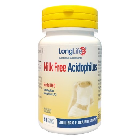 LongLife Milk Free Acidophilus integratore per l'equilibrio della flora intestinale 60 capsule vegetali LongLife Milk Free Acidophilus integratore per l'equilibrio della flora intestinale 60 capsule vegetali