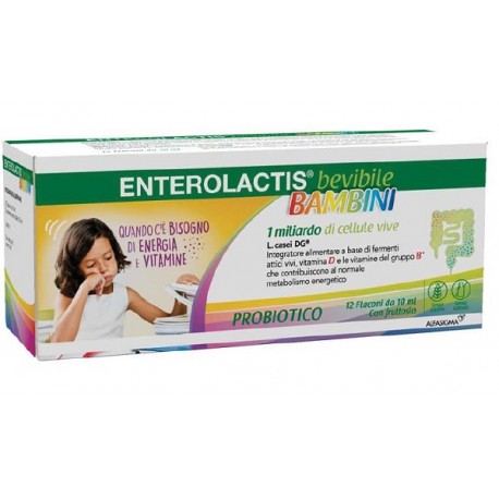 Enterolactis Bevibile Bambini integratore probiotico 12 flaconcini da 10 ml con fruttosio