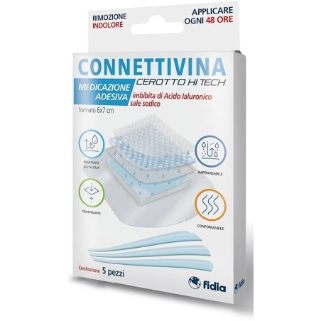 Connettivina Cerotto Hi Tech Medicazione per favorire la guarigione 6x7cm 5 pezzi Connettivina Cerotto Hi Tech Medicazione per favorire la guarigione 6x7cm 5 pezzi