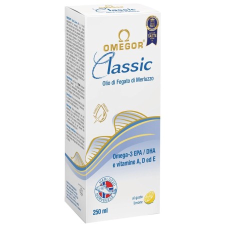 Omegor Classic Olio di fegato di merluzzo con acidi grassi omega-3 EPA e DHA 250 ml Omegor Classic Olio di fegato di merluzzo con acidi grassi omega-3 EPA e DHA 250 ml