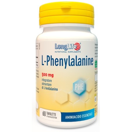 Longlife L-phenylalanine 500 mg integratore di aminoacido essenziale fenilalanina 60 tavolette Longlife L-phenylalanine 500 mg integratore di aminoacido essenziale fenilalanina 60 tavolette