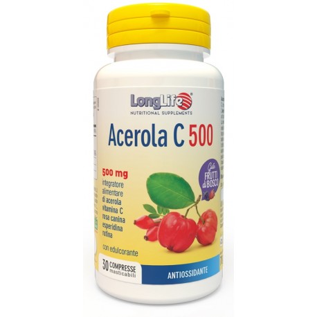 LongLife Acerola C 500 Integratore Antiossidante Gusto Frutti di Bosco 30 compresse