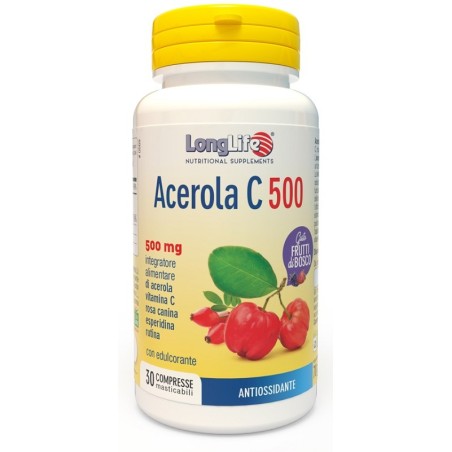 LongLife Acerola C 500 Integratore Antiossidante Gusto Frutti di Bosco 30 compresse LongLife Acerola C 500 Integratore Antiossidante Gusto Frutti di Bosco 30 compresse