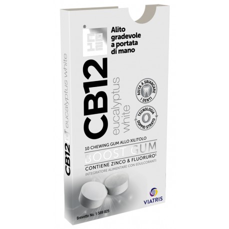 CB12 Boost Eucalyptus White Chewing gum senza zucchero con zinco e fluoruro per alito cattivo 10 pezzi