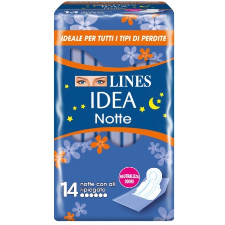 Lines Idea Notte assorbenti ipoallergenici con ali ripiegate 14 pezzi Lines Idea Notte assorbenti ipoallergenici con ali ripiegate 14 pezzi