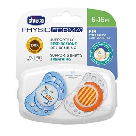 Chicco Succhietto Air Boy in caucciù per bambini da 6 a 16 mesi 2 pezzi Chicco Succhietto Air Boy in caucciù per bambini da 6 a 16 mesi 2 pezzi