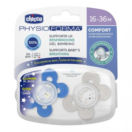 Chicco Physioforma Succhietto Comfort in silicone luminoso al buio 16-26 mesi 2 pezzi