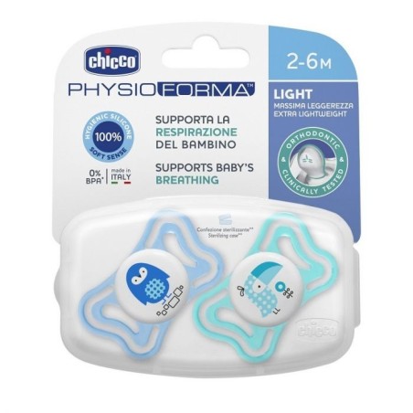Chicco Succhietto Light Boy in silicone per Bambini 2-6 mesi 2 pezzi Chicco Succhietto Light Boy in silicone per Bambini 2-6 mesi 2 pezzi