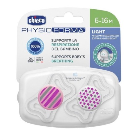 Chicco Succhietto Light Girl in silicone per Bambini 6-16 mesi 2 pezzi Chicco Succhietto Light Girl in silicone per Bambini 6-16 mesi 2 pezzi