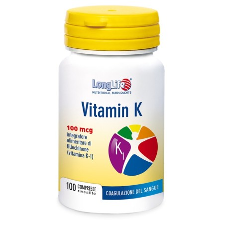 LongLife Vitamin K 100 mcg integratore per ossa normali 100 compresse LongLife Vitamin K 100 mcg integratore per ossa normali 100 compresse