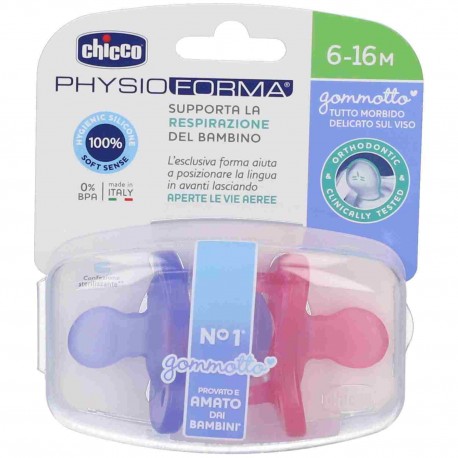 Chicco Physioforma Gommotto In Silicone rosa soffice per bimbi 6-16 mesi 2 pezzi