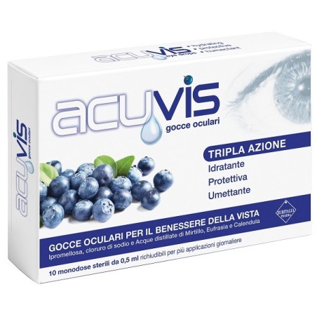 Acuvis Gocce Oculari Tripla Azione per il benessere della vista 10 flaconcini da 0,5 ml Acuvis Gocce Oculari Tripla Azione per il benessere della vista 10 flaconcini da 0,5 ml
