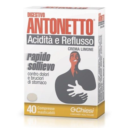 Digestivo Antonetto Acidità e Reflusso Gusto Crema al Limone 40 compresse masticabili Digestivo Antonetto Acidità e Reflusso Gusto Crema al Limone 40 compresse masticabili