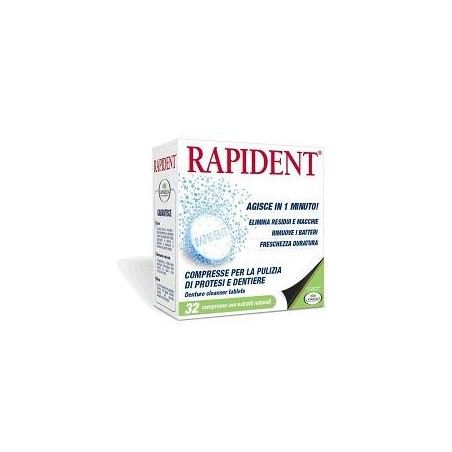 Rapident Compresse per pulire protesi e dentiere in 1 minuto 32 pezzi Rapident Compresse per pulire protesi e dentiere in 1 minuto 32 pezzi