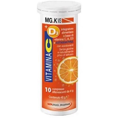 Pool Pharma Mgk Vis Vitamina C + D3 + A + Astaxantina integratore difese immunitarie 10 compresse effervescenti Pool Pharma Mgk Vis Vitamina C + D3 + A + Astaxantina integratore difese immunitarie 10 compresse effervescenti