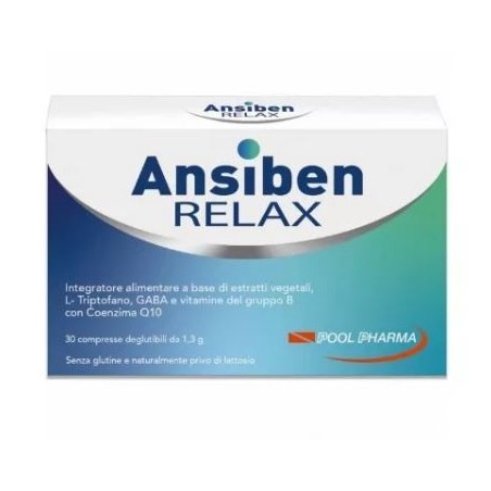 Pool Pharma Ansiben Relax integratore per ansia e stress 30 compresse Pool Pharma Ansiben Relax integratore per ansia e stress 30 compresse