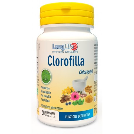 Longlife Clorofilla integratore di clorella e spirulina antiossidante ricostituente 60 compresse