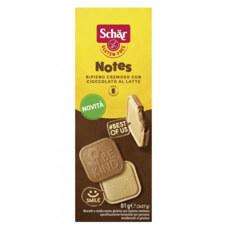 Schar Notes Biscotto wafer senza glutine ripieno di latte e cioccolato  81 g