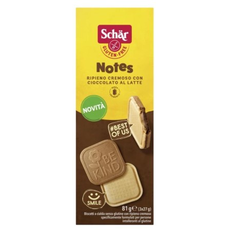 Schar Notes Biscotto wafer senza glutine ripieno di latte e cioccolato 81 g Schar Notes Biscotto wafer senza glutine ripieno di latte e cioccolato 81 g