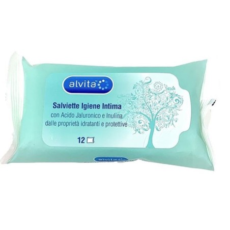 Alvita Salviettine per igiene intima con acido ialuronico e inulina idratante protettivo 12 pezzi Alvita Salviettine per igiene intima con acido ialuronico e inulina idratante protettivo 12 pezzi
