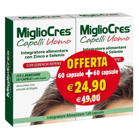 F&f Migliocres Capelli Uomo integratore anti caduta 60+60 capsule promo F&f Migliocres Capelli Uomo integratore anti caduta 60+60 capsule promo