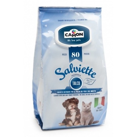 Camon Salviette Talco pulizia del pelo e del musetto di cani e gatti 80 pezzi Camon Salviette Talco pulizia del pelo e del musetto di cani e gatti 80 pezzi