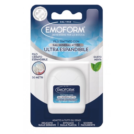 Emoform Filo interdentale sottile ultra espandibile trattato con sali minerali attivi 30 m