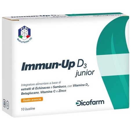 Immun-Up D3 Junior integratore per difese immunitarie respiratorie dei bambini 10 bustine Immun-Up D3 Junior integratore per difese immunitarie respiratorie dei bambini 10 bustine
