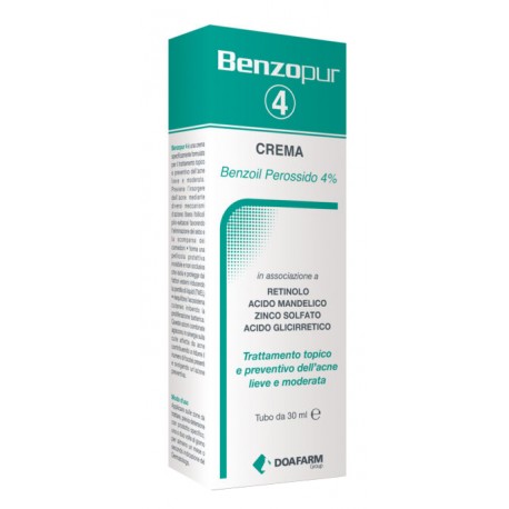 Benzopur 4 crema trattamento topico e preventivo dell'acne lieve e moderata 30 ml