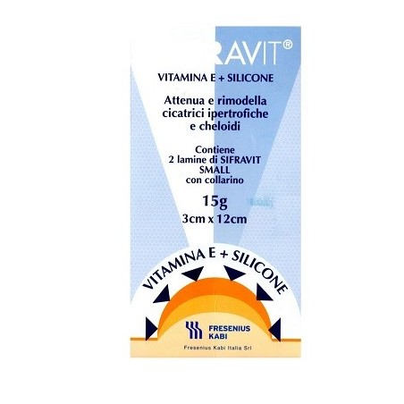 Sifravit vitamina E + silicone attenua e rimodella cicatrici ipertrofiche e cheloidi 2 pezzi 3 x 12 cm Sifravit vitamina E + silicone attenua e rimodella cicatrici ipertrofiche e cheloidi 2 pezzi 3 x 12 cm