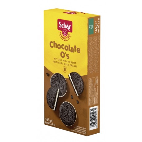 Schär Chocolate O's Biscotti senza glutine al cacao con deliziosa crema al latte 165 g